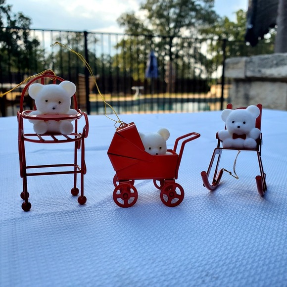 Avon ♡ Set of 3 Vintage Teddy Bear Ornaments ♡ Christmas ♡ ADORABLE ♡ NEW In Box - Picture 3 of 11